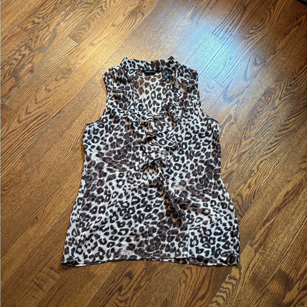 New York & Company Brown Leopard Print Ruffle Blouse